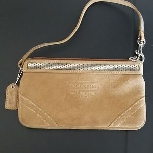 Coach Tan Suede Wristlet with Silver Hardware